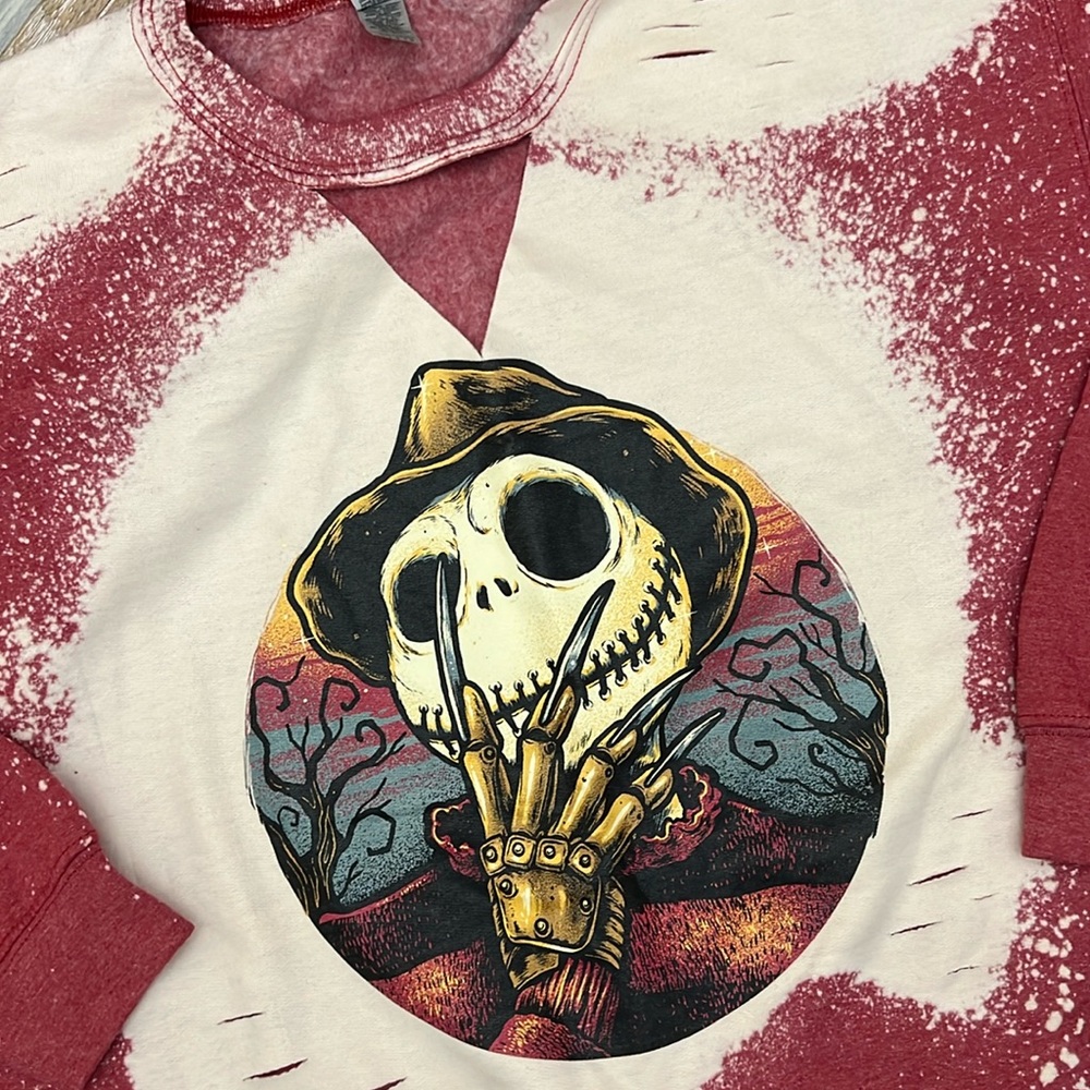 Distressed crewneck Jack Skellington x Freddy Kruger